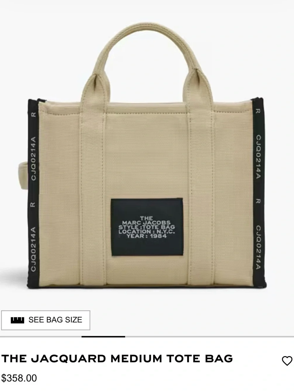 Marc Jacobs Beige Canvas Jacquard Tote with Black Strap